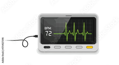 Digital medical monitor displaying a stable heart rate measurement and waveform visualization for health assessment