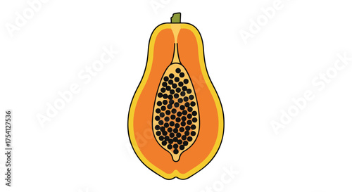 Vibrant Papaya Section, a Tropical Delight: A Fresh, Colorful Illustration of a Juicy Fruit with Tiny Seeds, Perfect for Summer Themes