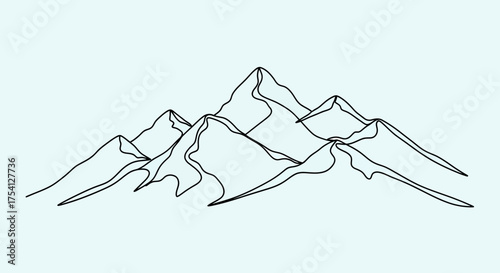Linear Mountain Range Isolated On Light Blue Background Design