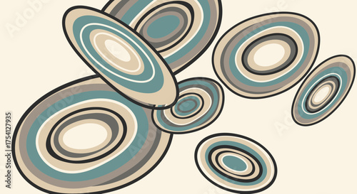 Retro Inspired Oval Composition With Pastel Palette And Bold Outlines