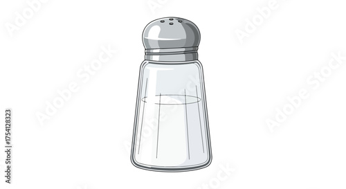 Illustration of a transparent salt shaker with a metallic lid on a clean white background illustration of cooking ingredient, seasoning container