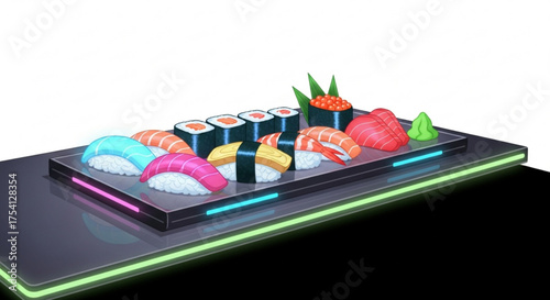 Delicious sushi platter with assorted nigiri and maki rolls japanese food art illustration design vector