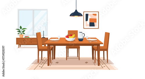 A tastefully appointed dining area featuring modern artwork and natural light creates an inviting atmosphere for meals