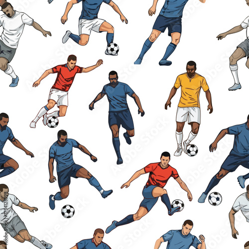 Dynamic soccer players in action, illustrating the energy and movement of the sport.