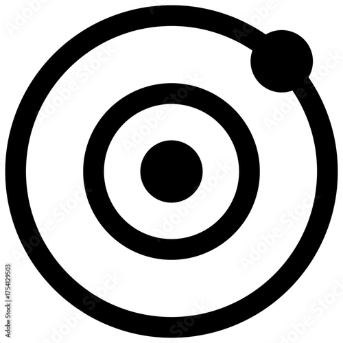 Atomic physics. Outlined stroke vector icon with black-filled details.