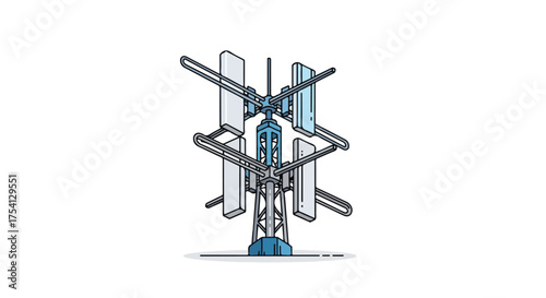 Stylized illustration featuring an antenna tower designed for telecommunications infrastructure broadcasting network technology advancement