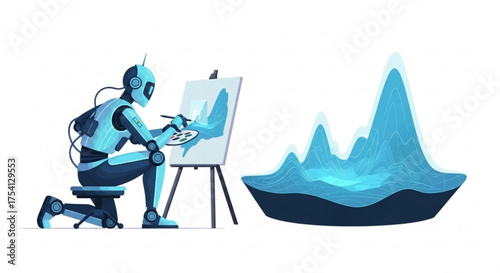 Robot artist painting landscape ai generated art artificial intelligence creative automation machine learning