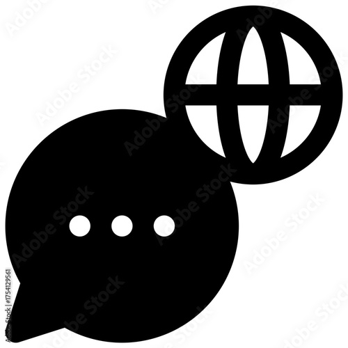 Linguistics. Outlined stroke vector icon with black-filled details.