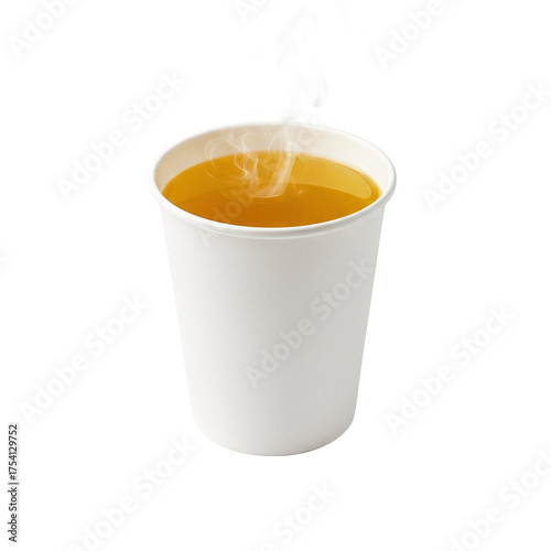 Hot tea in white paper cup with steam isolated on black