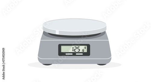 Digital kitchen scale showcasing a precise measurement suitable for cooking applications displaying 125 grams accurately positioned central view