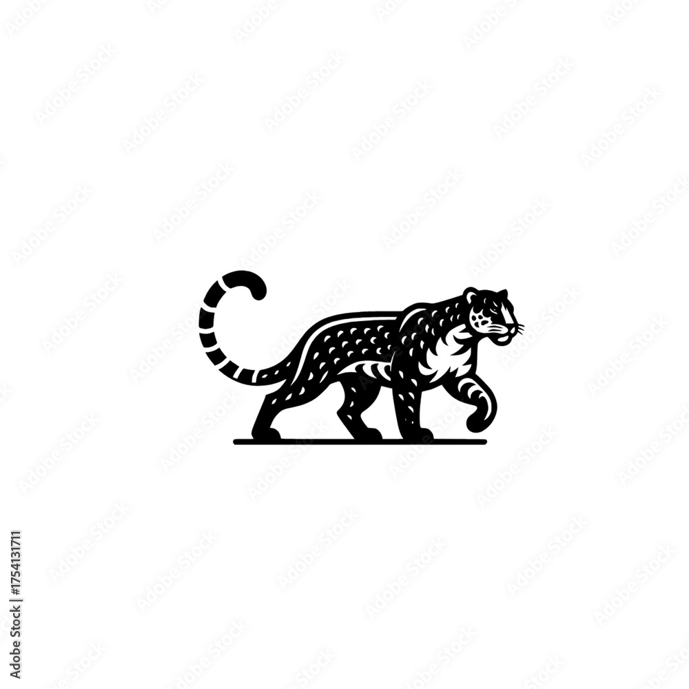 Obraz premium Cougar black silhouette big cat illustration on white background - 1