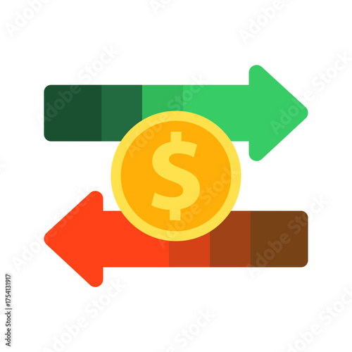 Money transfer icon. Business, banking, financial, transaction, payment, trade, currency exchange, service concepts. Flat vector design isolated illustration.