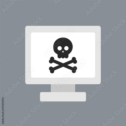 Computer screen with warning error alert icon. Technology, virus, internet problem, malware, hacking, scam, fraud concepts. Flat vector design isolated illustration.