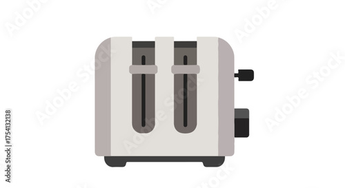 Stylized depiction of a classic toaster appliance with a minimalist design aesthetic and modern visual appeal, isolated on a pure white background