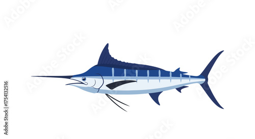 Stylized blue marlin illustration displaying aquatic elegance and vibrant marine life, perfect for ocean themed projects or educational materials