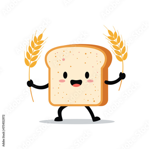 A happy slice of toast with wheat stalks in each hand.