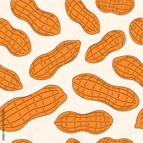 A repeating pattern of stylized peanuts on a light cream background.