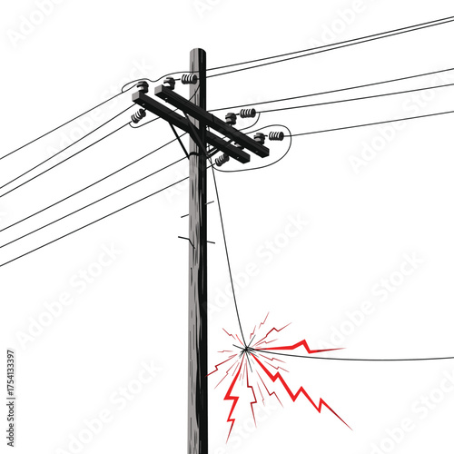 Diagram illustrating the effects of a lightning strike on a utility pole and overhead power lines.