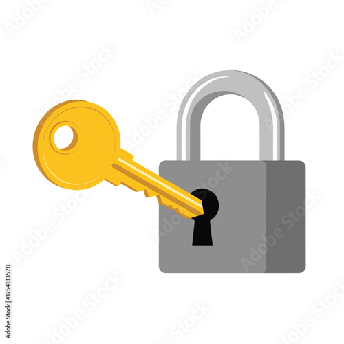 A golden key is being inserted into the lock of a padlock providing access to unlock.