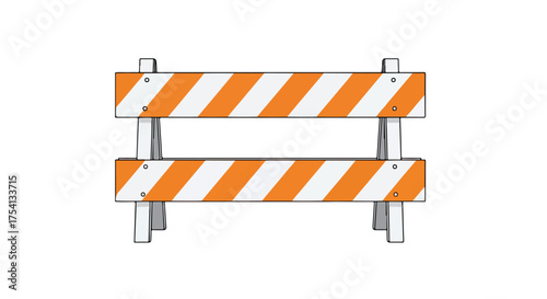 Graphic depiction of a barrier with orange and white stripes, symbolizing construction or safety in a cartoonish style, isolated on a clean white