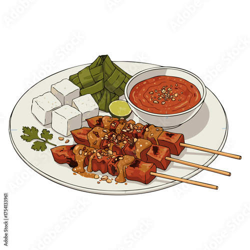 Flat vector of Indonesian chicken sate.ai
