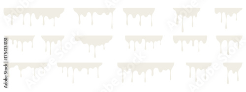 Milk melt drips paint set. Flowing liquid silhouettes and dynamic paint splashes.