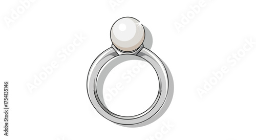 Elegant pearl gemstone ring illustration on a clean white canvas creates a timeless and sophisticated piece evoking classic beauty and refined style