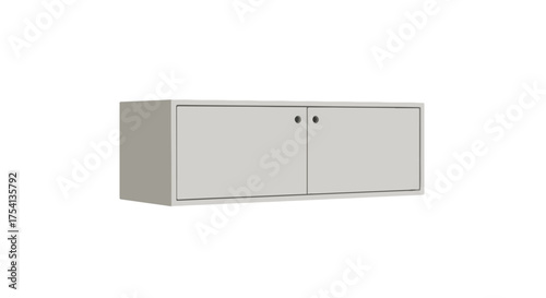 Sleek minimalist wall cabinet in a light gray shade featuring subtle design and smooth surfaces for storage enhancement within a modern interior space