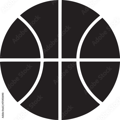 A simple black and white graphic of a basketball with clean lines on a white background design image