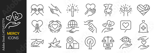 Mercy icon set. It included kind, kindness, spirit, heart, thoughtfulness and more icons. Editable Vector Stroke.