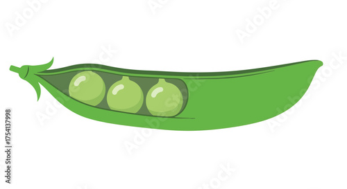 Vibrant green pea pod illustration showcasing three plump peas inside, presented on a clean, white background for versatile use across platforms