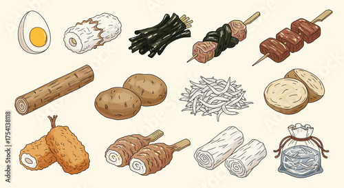 Delicious ingredients for a healthy and flavorful Japanese oden stew.