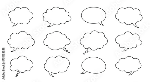 A collection of hand-drawn speech bubble illustrations for communication.