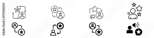 Icon Set of user rating, favorite, review icons, star, feedback, best user icon, Customer Feedback and Review Outline Icons Set – Star Rating, Client Opinion, User Evaluation, Customer Satisfaction