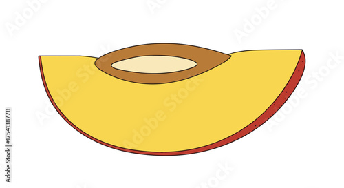 Slice of peach illustration featuring bright colors and a visible pit providing a simple and stylized representation of the popular fruit