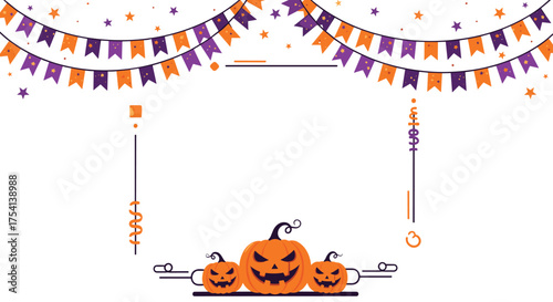 Spooky Halloween pumpkins with festive decorations and falling stars.