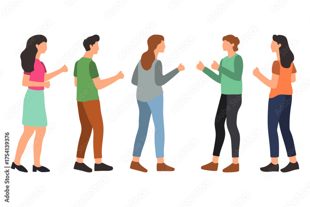 Fototapeta premium Diverse Group of People Standing and Talking Illustration