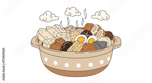 A steaming hot bowl of delicious Japanese oden stew.