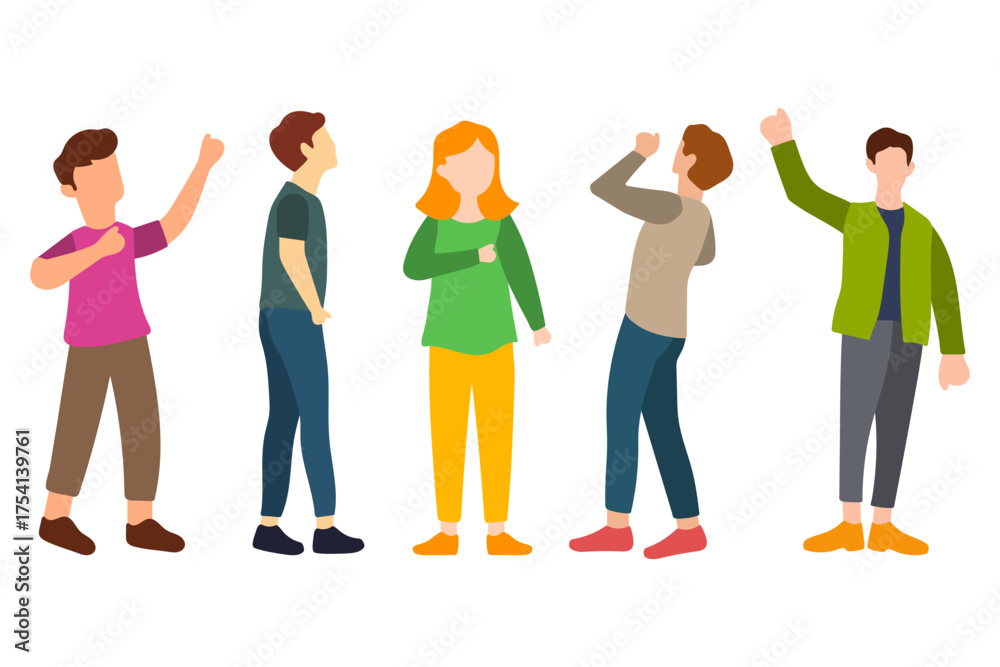 Fototapeta premium Diverse Group of People Celebrating and Looking Upward Illustration