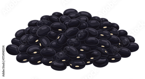 A pile of small round black beans with a hint of white.