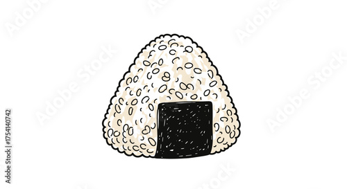 A simple illustration of a triangular rice ball with seaweed wrap.