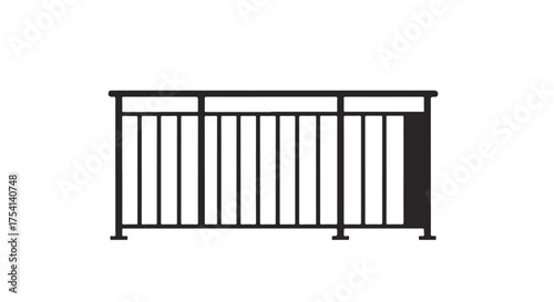 Elegant black metal railing vector illustration providing architectural safety with sleek minimalistic design ideal for architectural planning and