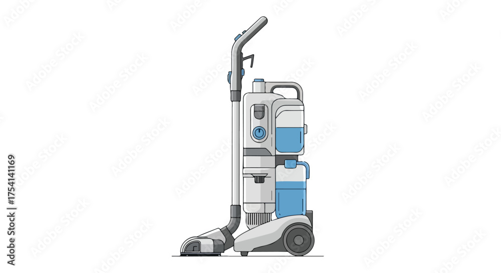 Fototapeta premium Illustration of a multi-functional floor cleaning machine with water tanks for various floor types, designed with a clean and modern aesthetic
