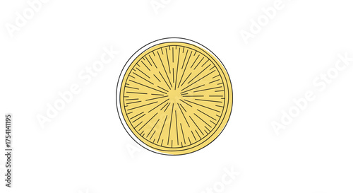 A vibrant yellow citrus fruit slice with radiating lines creating a dynamic pattern.