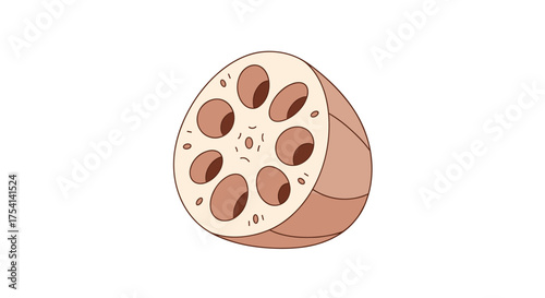 A cross section of a lotus root showing its unique hole pattern.