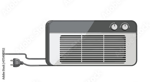 Portable electric heater with temperature control, illustration of modern appliance design for domestic or office use and indoor warmth