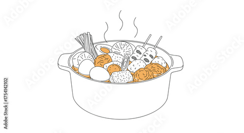 A delicious hot pot with various ingredients bubbling away.