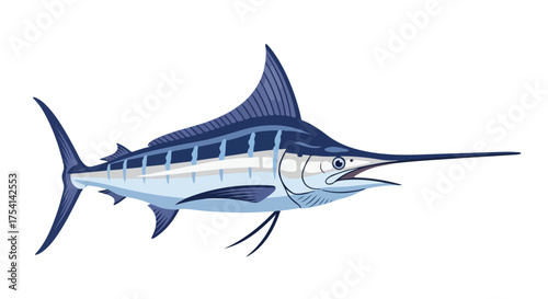 Majestic marlin illustration showcasing sleek lines and vibrant blue tones, a captivating depiction of ocean life, suitable for diverse design needs