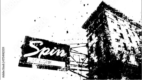 Antique engraving print featuring a silhouetted building. Retro vector illustration showcasing intricate details in a hand-drawn style.