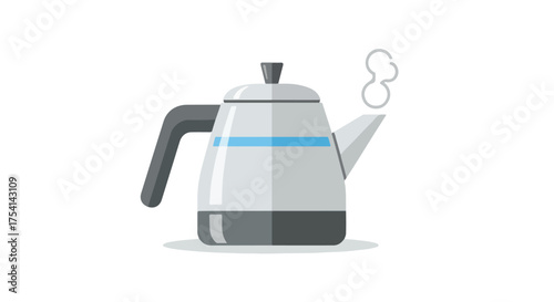 Stylized illustration of a modern electric kettle with steam, ideal for illustrating tea time or kitchen appliances in digital designs